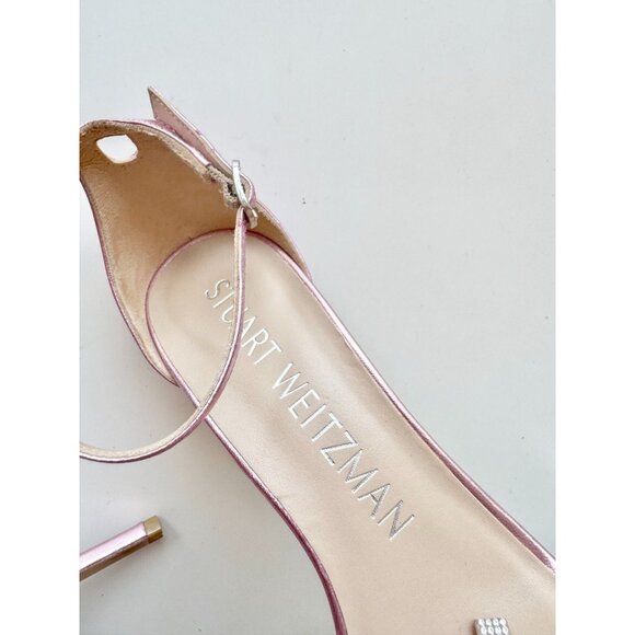 STUART WEITZMAN Nudist Bow 100 Pink Metallic Leather High Heel Sandals, Size 6.5 - Picture 2 of 16